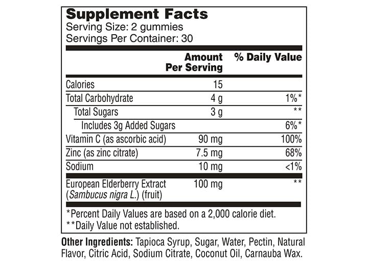 Supplement Facts For One A Day Elderberry Gummies With Immunity Support Supplement Facts