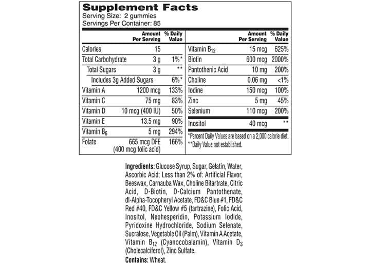 men's one a day® vitacraves supplement nutritional facts & ingredients