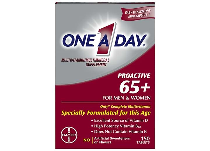gray and red one a day® proactive 65 plus multivitamin box