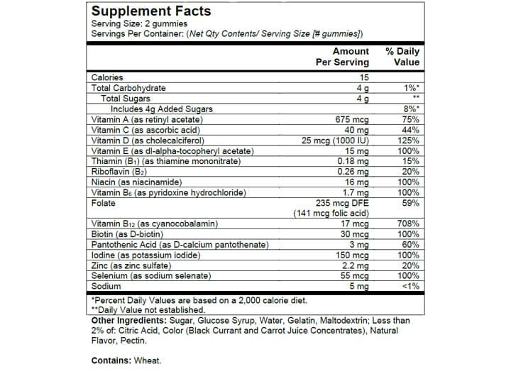 one a day® men's 50 plus advanced gummies supplement facts