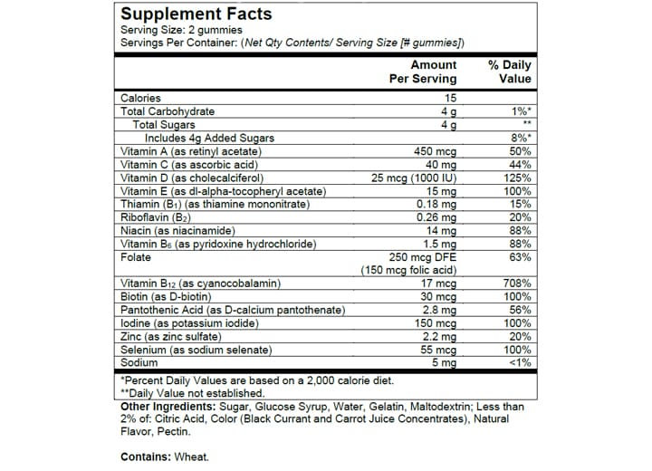 womens one a day® 50 plus advanced gummies supplement facts