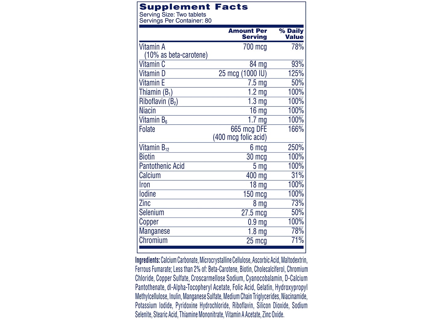 One A Day® Women’s Petites Detailed Supplement Facts