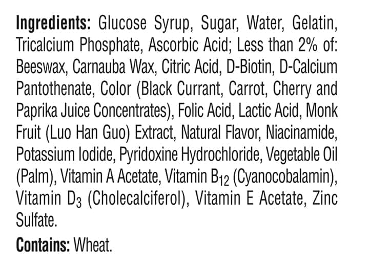 Ingredients for One A Day® Women’s VitaCraves® Gummies