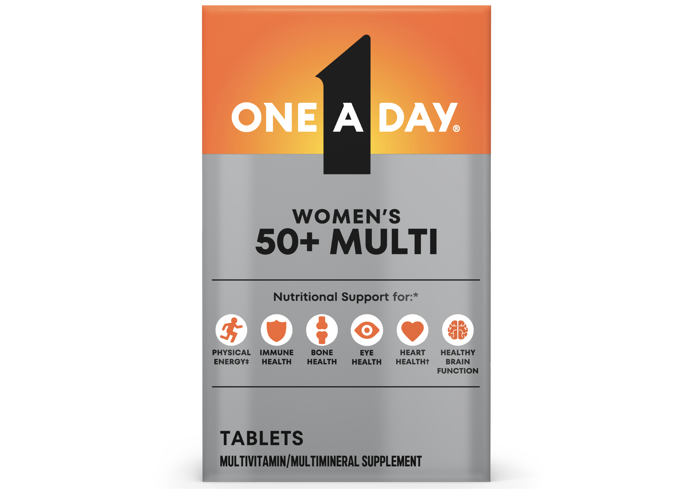 Carton of One A Day® Women’s 50+ Multi tablets.